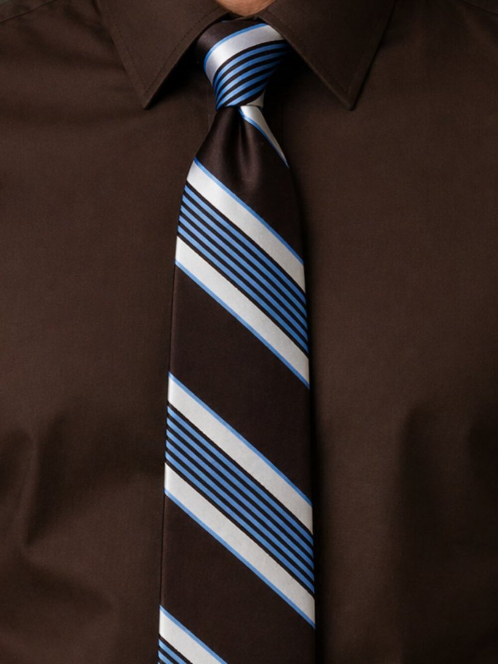 Chaps Ralph Lauren Men's Necktie Brown Blue Diagonal Striped Pattern 3.5 X 61" L